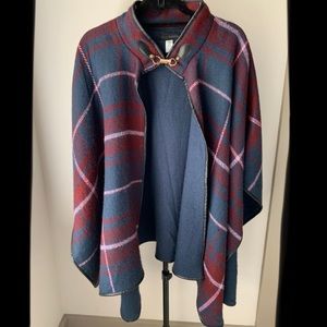 Steve Madden Plaid Blanket Cape Poncho Cardigan